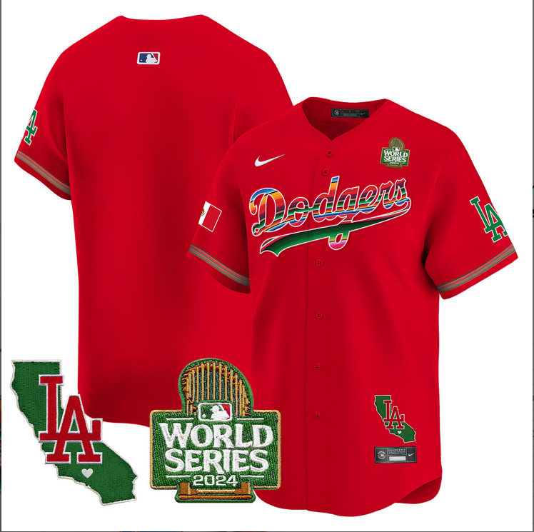 Men MLB Mexico Los Angeles Dodgers blank red 2024 World Series Champions Patch Jersey 2024110